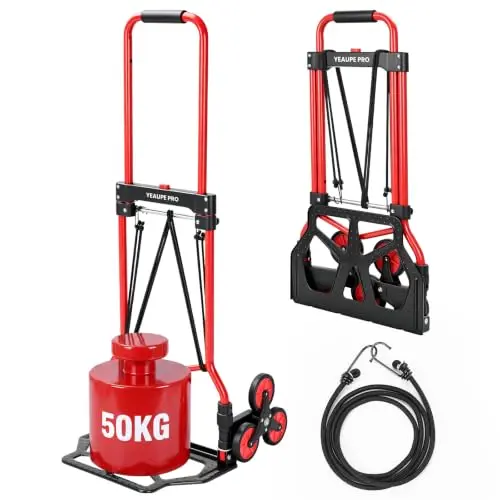 YEAUPE PRO Faltbare Treppensackkarre, höhenverstellbar, 50 kg, Rot