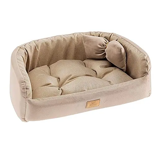 Gepolstertes Hundebett HARRIS 50 - Waschbar, mit Kissen, Beige