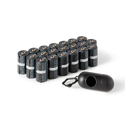 Amazon Basics Hundekotbeutel mit Spender und Leinenclip, 300 Stück, Schwarz