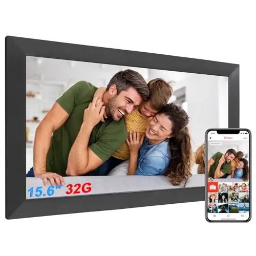 Digitaler Bilderrahmen 15,6 Zoll, Full-HD, WLAN, Touchscreen, 32GB Speicher, für Bilder, Musik und Videos, Schwarz