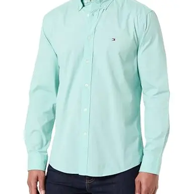 Tommy Hilfiger Herren Poplin Hemd Langarm, Grün, Größe XS