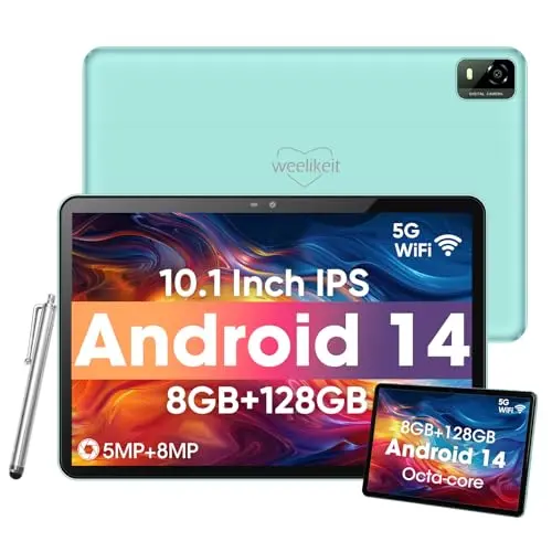 Weelikeit 10 Zoll Android Tablet, 8GB RAM, 128GB ROM, 5G WiFi, 6000 mAh Akku, Dual Kamera – Ideal für Kinder