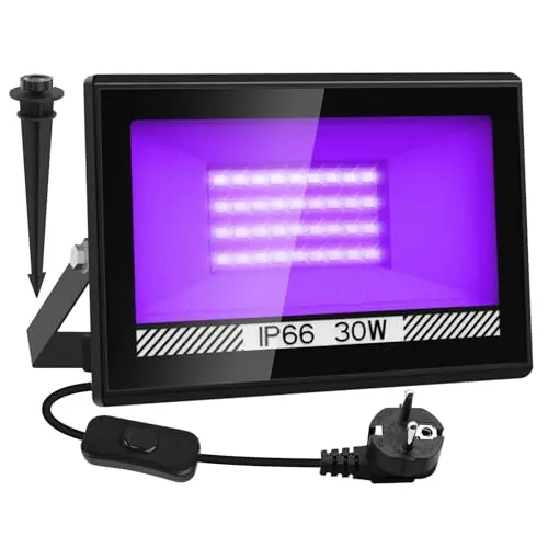 30W LED Schwarzlicht Strahler, IP66 Wasserdicht UV Fluter für Partys, Halloween und Aquarien (1-Pack)