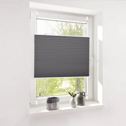Deswell Plissee Klemmfix Anthrazit 35 x 120 cm Sichtschutz und Sonnenschutz für Fenster & Tür