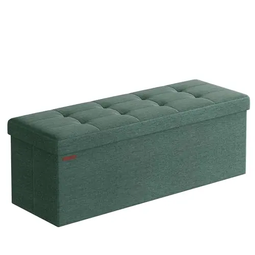 SONGMICS Sitzhocker mit Stauraum, klappbar, 38x110x38 cm, vintagegrün, belastbar bis 300 kg - Für Wohnzimmer, Schlafzimmer, Flur