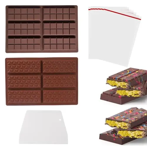 GUTERTOP 2er Set Schokoladenform Dubai, Rautenform Silikon mit Lebensmittelschaber und 100 Geschenkbeuteln
