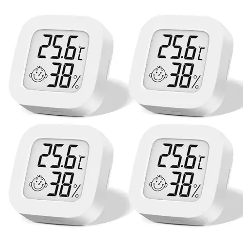 4er Set Mini Digital Thermometer und Hygrometer für Innenräume, kabellos, LCD, Temperatur & Luftfeuchtigkeit, für Babyzimmer und Zuhause