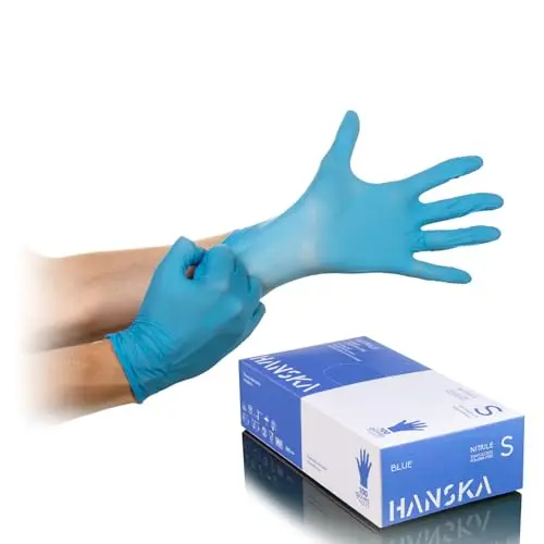 HANSKA Einweghandschuhe aus Nitril, blau, puderfrei, nicht steril – für medizinische und Lebensmittelhandhabung