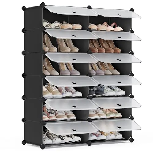 SONGMICS Schuhregal – Kunststoff, Steckregal, Aufbewahrungssystem, schwarz, 83 x 31 x 105 cm