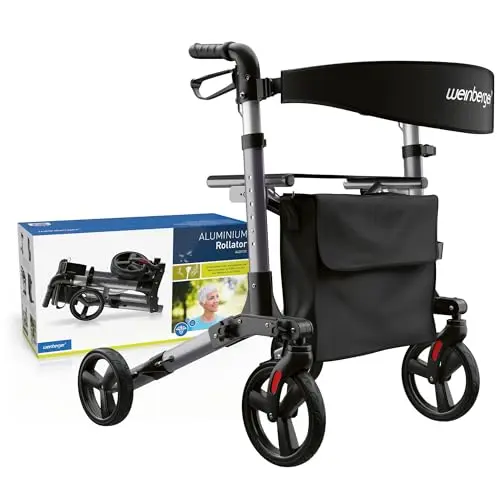 Weinberger Alu-Rollator, 3-fach faltbar, leicht und klappbar, für Drinnen und Draußen, 7,6 kg