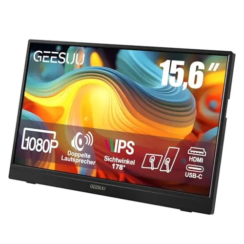 GEESUU 15,6 Zoll Tragbarer Monitor IPS 1080p, Mobiler Bildschirm für Laptop, PC, Mac, PS, Switch und Xbox