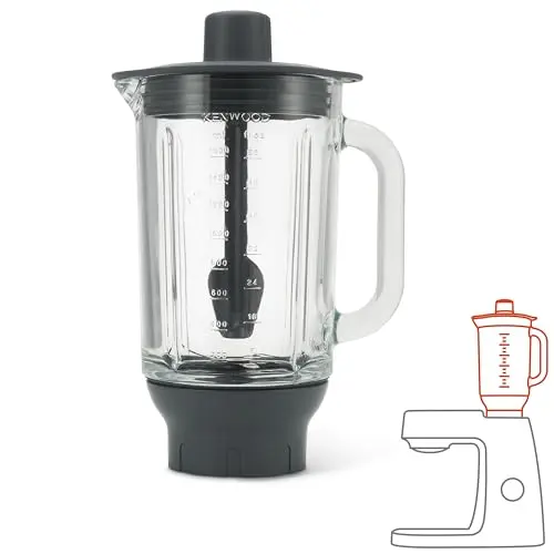 Kenwood ThermoResist Glas-Mixaufsatz KAH359GL, Zubehör für Kenwood Chef Küchenmaschinen, hitzebeständiger Glasbehälter für Eis und Suppen