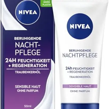 NIVEA Beruhigende Nachtpflege 24h Feuchtigkeit für sensible Haut - parfumfreie Nachtcreme