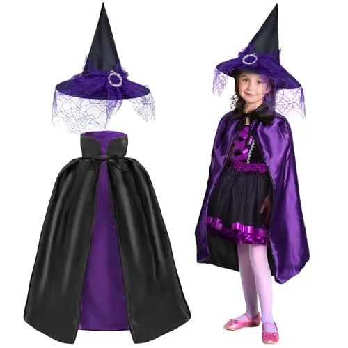 LAMEK 2 Stück Hexenkostüm Kinder Halloween Zauberer Lila