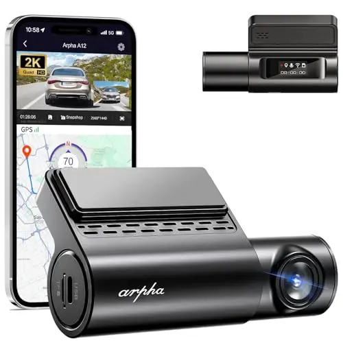 ARPHA A12 2K WiFi Mini-Dashcam mit 150° Weitwinkel und Nachtsicht, GPS, APP-Sprachsteuerung
