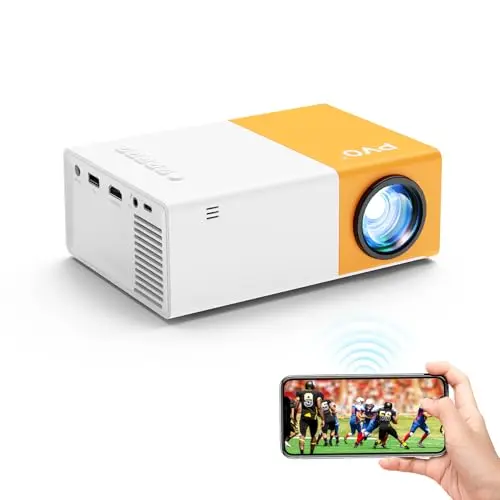 PVO Mini Beamer WiFi Tragbarer Projektor - Drahtlose Bildschirmspiegelung für Smartphone, Tablet, Laptop
