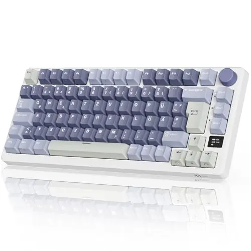 RK ROYAL KLUDGE M75 Kabellose Gaming Tastatur mit RGB und OLED-Display - TKL, Hot Swappable, Lavendelviolett