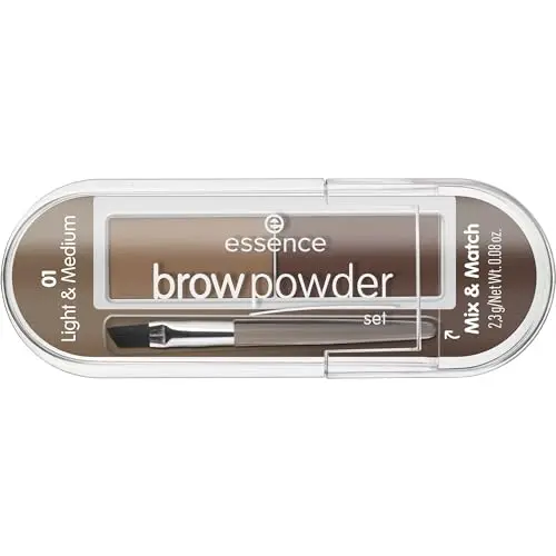 essence Augenbrauenpuder Set, Nr. 01 light ; medium, 2 Braun-Töne, matt, vegan, 2,3g