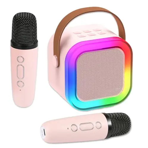 Chennyfun Karaoke Maschine mit 2 Mikrofonen und LED-Lichtern, tragbare Bluetooth Karaoke für Kinder und Erwachsene