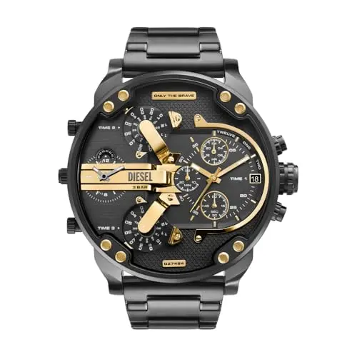 Diesel Mr. Daddy Herrenarmbanduhr, Multifunktionsuhr mit Edelstahlarmband, Dunkelgrau, 57 mm