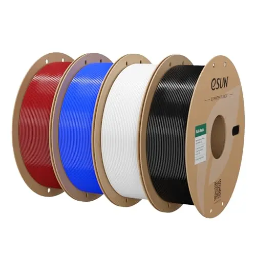 eSUN PLA Filament 1.75mm, 1kg Spule, 4er Pack (Feuerrot, Blau, Weiß, Schwarz), Maßgenauigkeit ±0,03mm für 3D-Druck