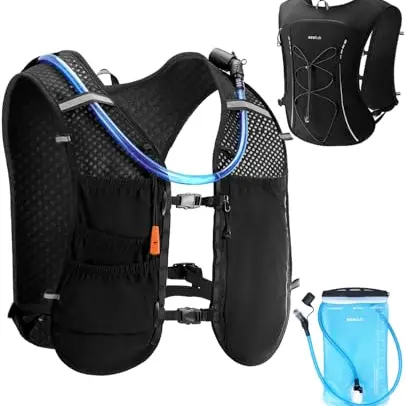 ECOHUB Laufweste für Damen & Herren mit 2L Trinkflasche - Ultraleichte, atmungsaktive und reflektierende Laufweste (Schwarz)