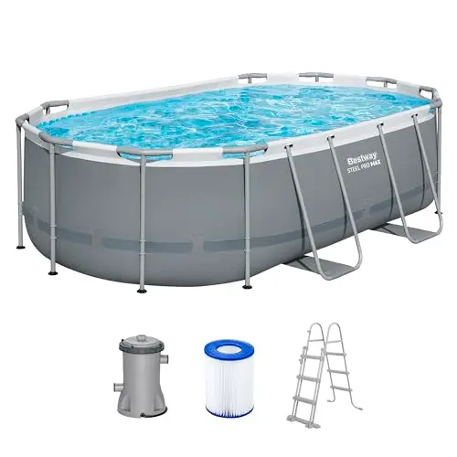 Bestway Power Steel Frame Pool Set, oval, 427 x 250 x 100 cm, grau