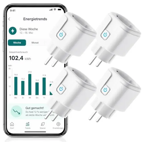 LumeNano WLAN-Steckdose mit Strommessung, 4er-Pack, kompatibel mit Alexa und Google Home