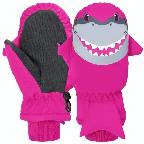 7-Mi Kinder Skihandschuhe Warm und Winddicht mit Klettverschluss (Rosenrot)