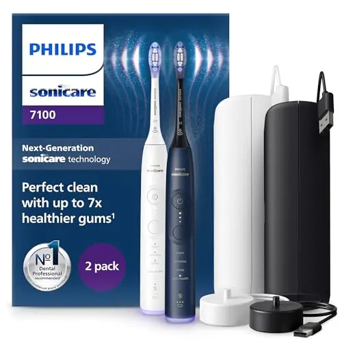 Philips Sonicare 7100 elektrische Zahnbürste, 2er Pack, Weiß und Marineblau, 4 Putzmodi