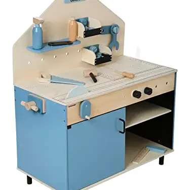 VERTBAUDET Kinder Werkbank aus Holz und Metall, Blau