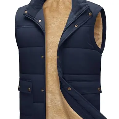 Xnova Herren Winter Fleeceweste Stehkragen Outdoor Jacke (Blau, M)