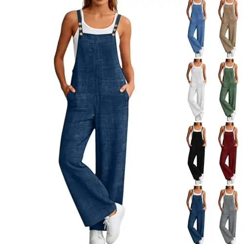 Damen Latzhose Sommer Baggy Freizeit Elegant Retro Jumpsuit mit Taschen