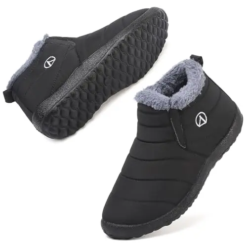 Rokiemen Kinder Winterstiefel Wasserdicht und Warm Gefüttert - Schwarz, Größe 35 EU