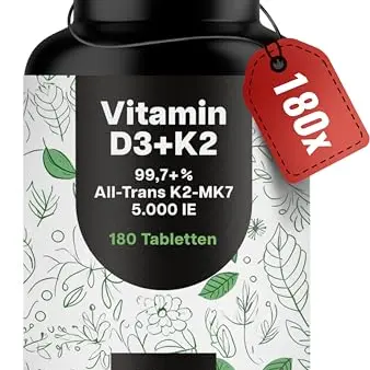 Vitamin D3 K2 5000 IE - 180 Tabletten - Hochdosiert - Laborgeprüft - Made in Germany