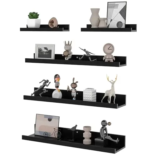 RLAVBL Wandregal Set, 5-teilig, 2x 30cm + 3x 60cm, Schwarz - Ideal für Wohnzimmer, Schlafzimmer, Küche, Büro
