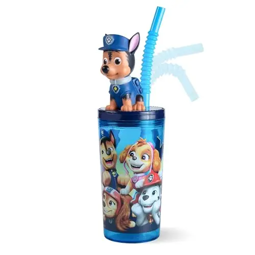 PAW Patrol Kinder Trinkbecher mit Strohhalm - 360 ml 3D Figur Chase - BPA-frei - Blau