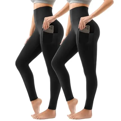 Sanpetix Damen High Waist Sport Leggings 2er Pack Schwarz