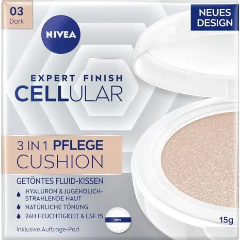 NIVEA Cellular Expert Finish 3in1 Cushion für dunkle Hauttöne, Make-up mit Hyaluron und LSF 15