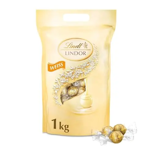 Lindt LINDOR weiße Schokoladen Kugeln, ca. 80 Stück, 1 kg Großpackung, Pralinen-Geschenk