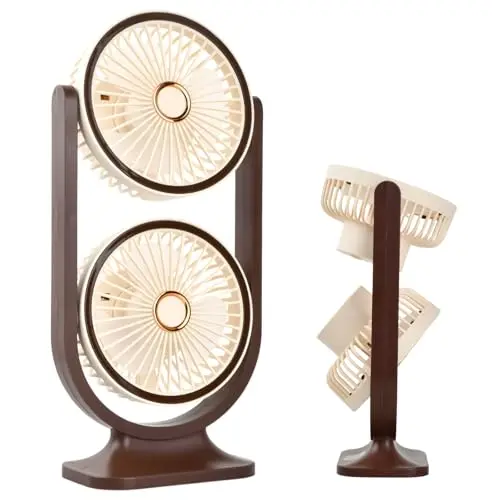 2-in-1 Tischventilator, tragbarer USB-Ventilator, leiser, Akku, 360° drehbar, ideal für Büro, Schlafen, Zuhause und unterwegs (Braun)