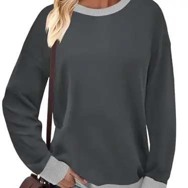 Cuptacc Sweatshirt Damen Farbblock Dunkelgrau