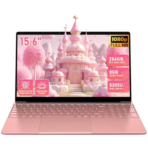 Trygood 15.6 Zoll Laptop, FHD Display, Roségold, 8GB RAM, 256GB SSD, mit Fingerabdruck und beleuchteter Tastatur