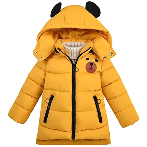 SXSHUN Jungen Winterjacke mit abnehmbarer Kapuze, gelbe Daunenjacke für Kinder, Größe L