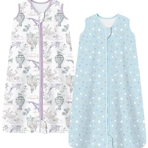 Chilsuessy Babyschlafsack 0.5 Tog, 2er Set, Ärmellos, 100% Baumwolle, Blau + Lila, 90cm für Neugeborene (18-24 Monate)