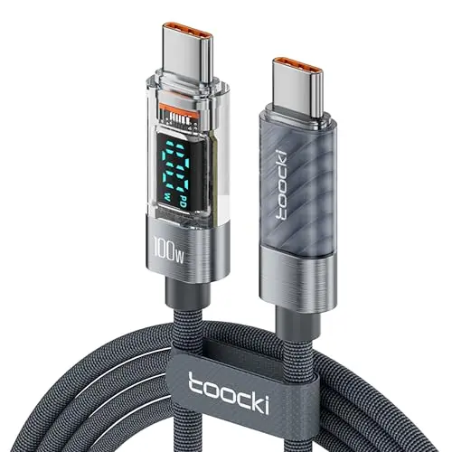 toocki USB C auf USB C Kabel 2M mit LED Display – Schnellladekabel für iPhone, MacBook, iPad, Galaxy und Pixel