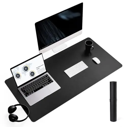 YSAGi Schreibtischunterlage, Rutschfeste Mauspad aus Leder, Multifunktionale Office-Unterlage für Büro/Home-Office (Schwarz, 90x43cm)