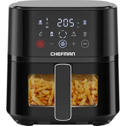 Chefman Heißluftfritteuse 3,75 l - Schnelle Mahlzeiten, Sichtfenster und Touch Controls - Schwarz