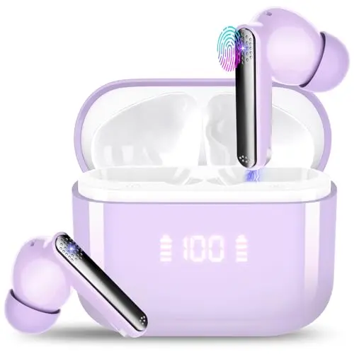 SKIUDCT Bluetooth Kopfhörer, Kabellose In-Ear Earbuds mit 48 Std Akkulaufzeit, Noise Cancelling, Wasserdicht, Lila