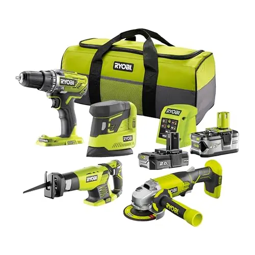 RYOBI 18V ONE+ 8-tlg. Kombo-Kit inkl. 2,0 Ah und 4,0 Ah Akku sowie Ladegerät